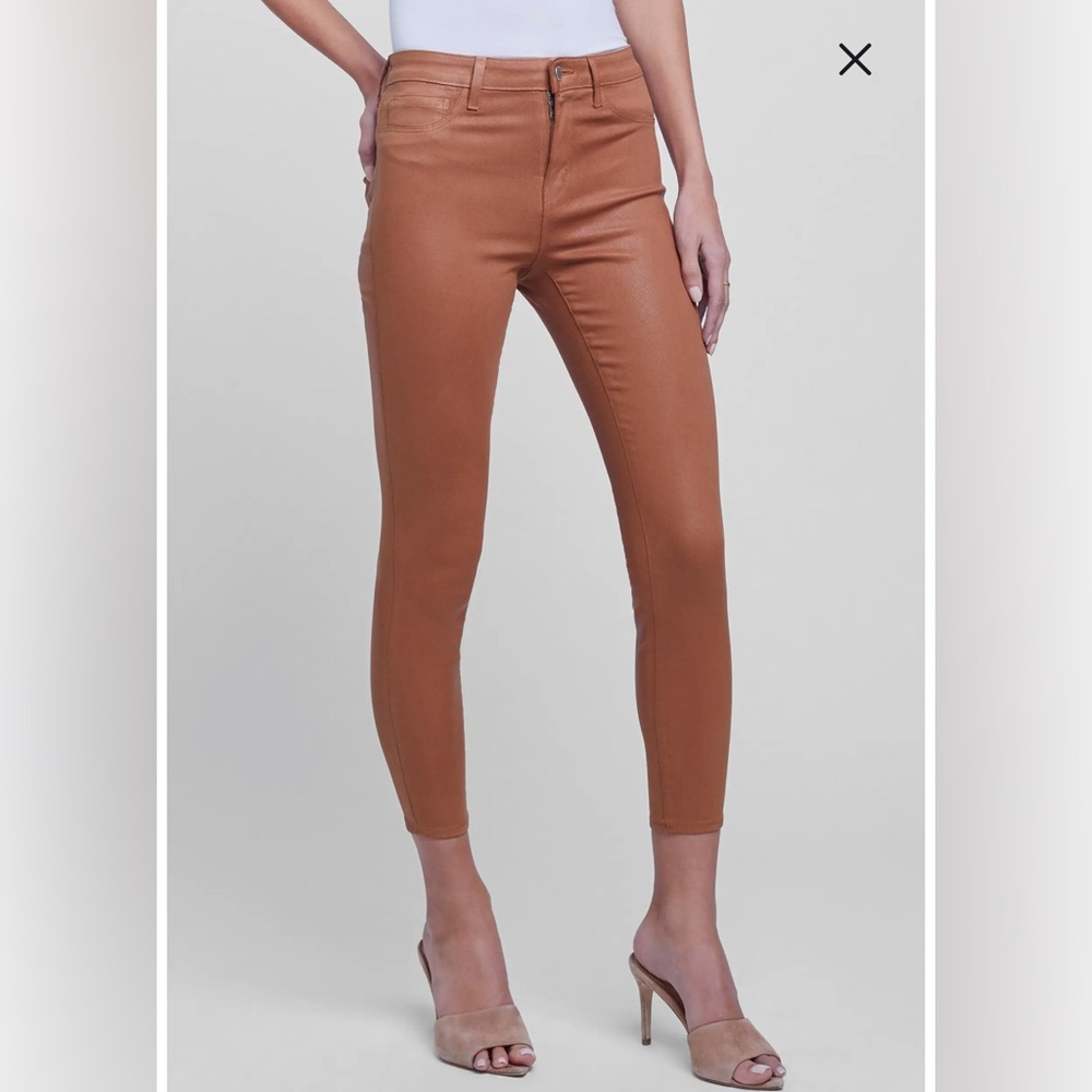 NWT L'Agence Marguerite High Rise Coated  Skinny Jeans Rust Brown Size 25x29.5
